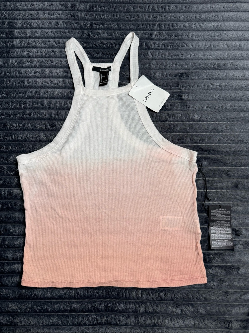 Forever 21 White to Light Pink Ombre Ribbed Tank